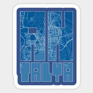 Antalya, Turkey Map Typography - Blueprint Sticker